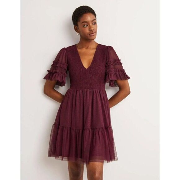 NWT! Boden Ruby Smocked Tulle Mini Dress Size 10L - Picture 1 of 7